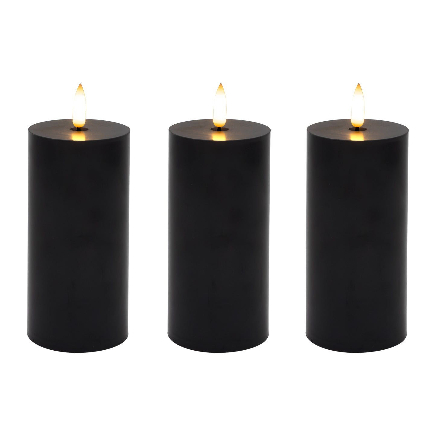 Battery Operated 3D Wick Pillar Candles, - Set of 3