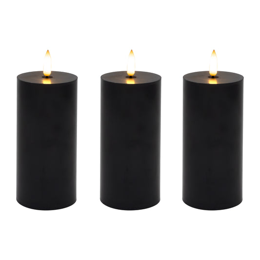 Battery Operated 3D Wick Pillar Candles, - Set of 3