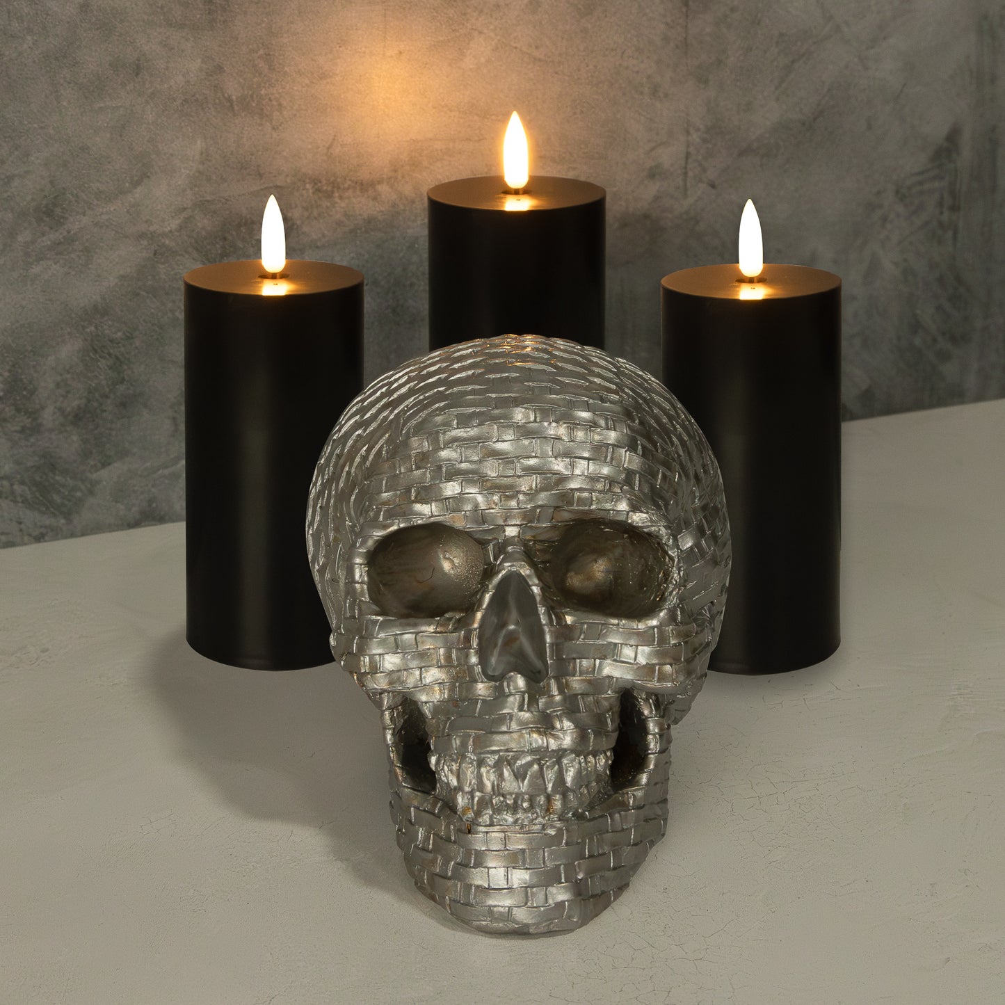 Battery Operated 3D Wick Pillar Candles, - Set of 3