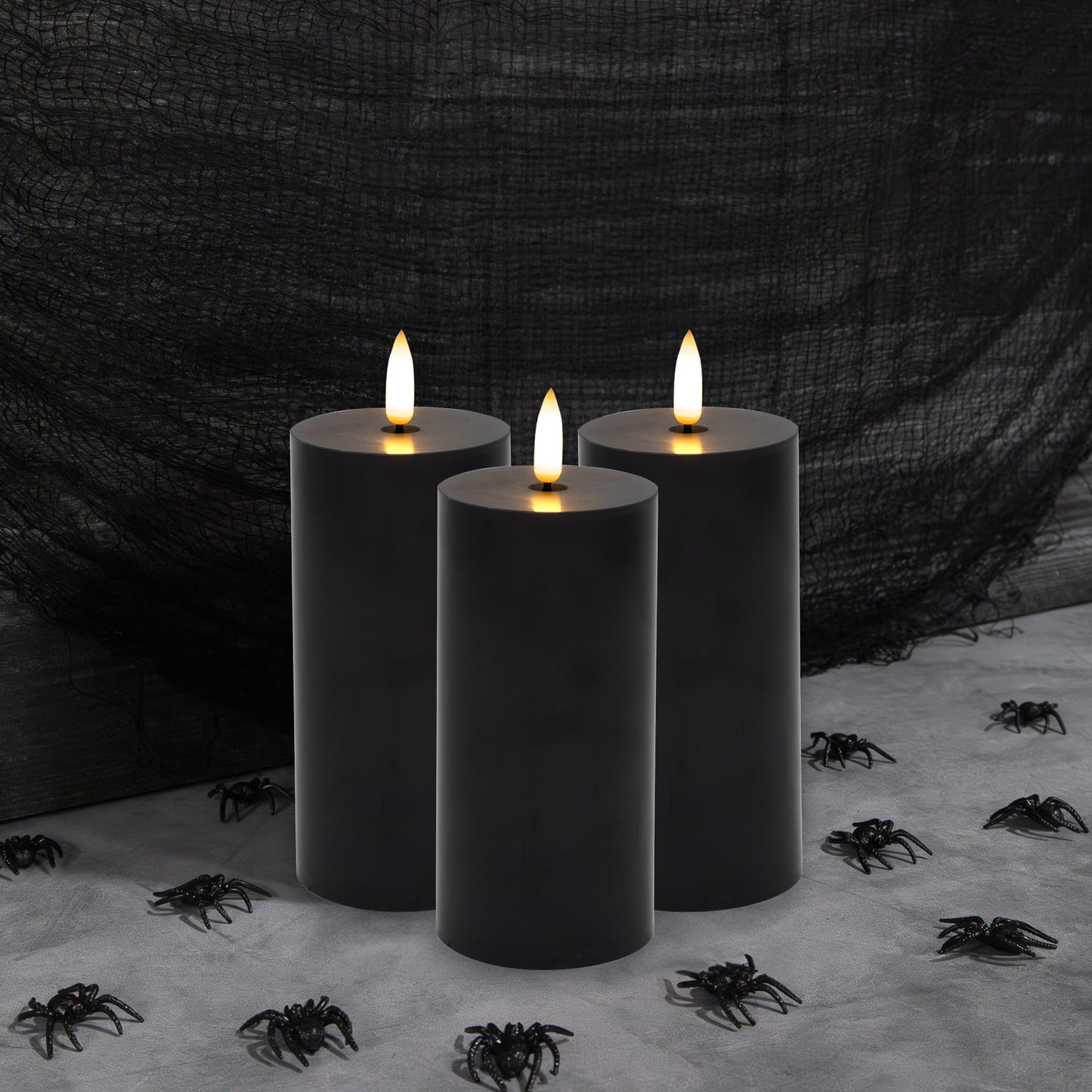 Battery Operated 3D Wick Pillar Candles, - Set of 3