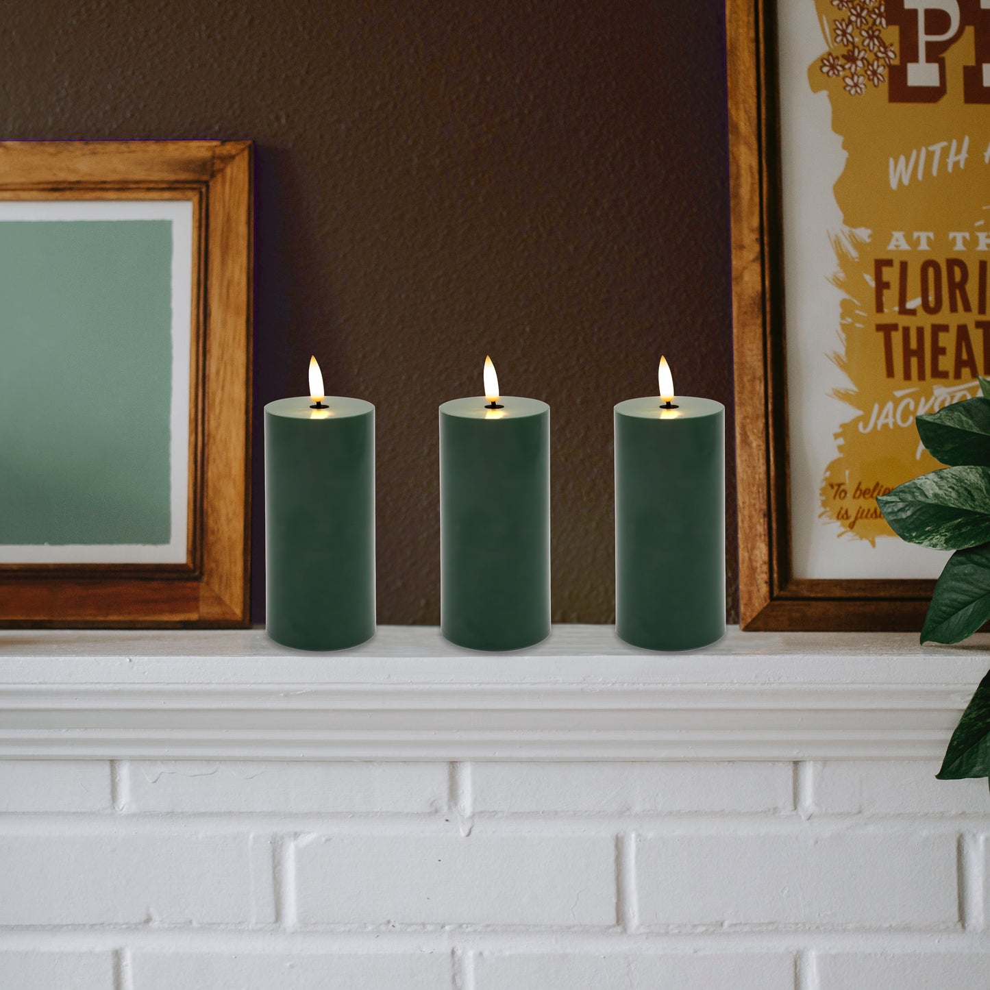 Battery Operated 3D Wick Pillar Candles, - Set of 3