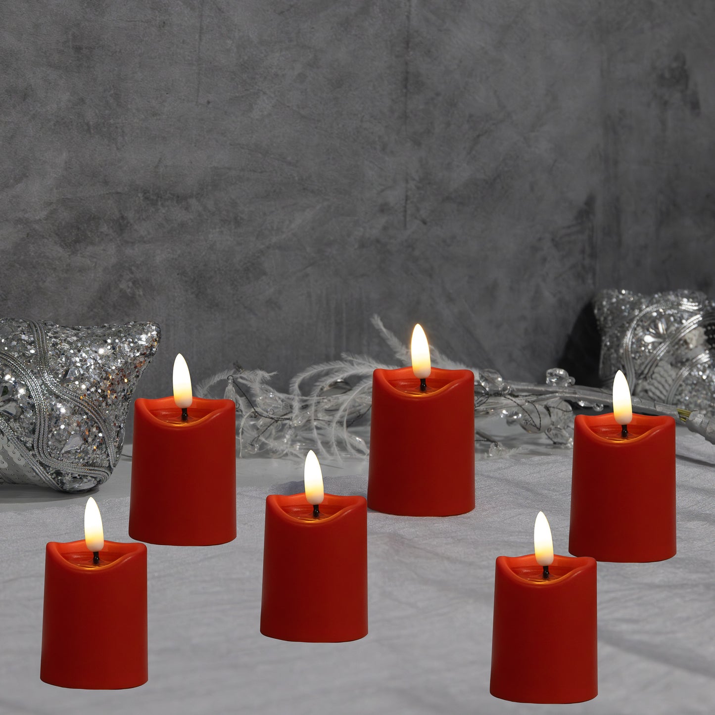 Battery Operated 3D Wick Flame Mini Pillars - Set of 6