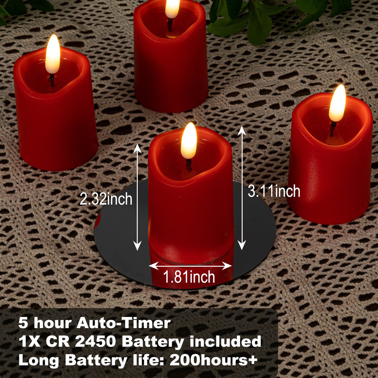 Battery Operated 3D Wick Flame Mini Pillars - Set of 6