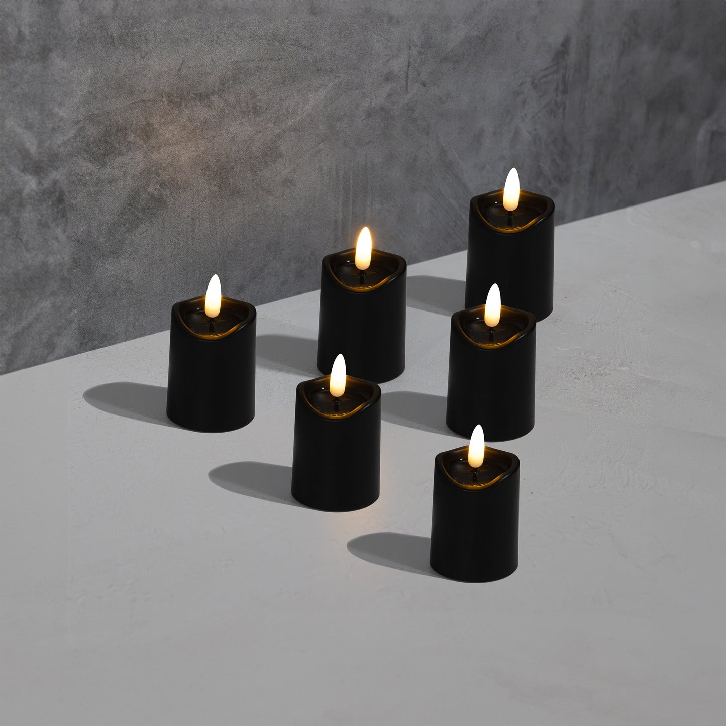 Battery Operated 3D Wick Flame Mini Pillars - Set of 6