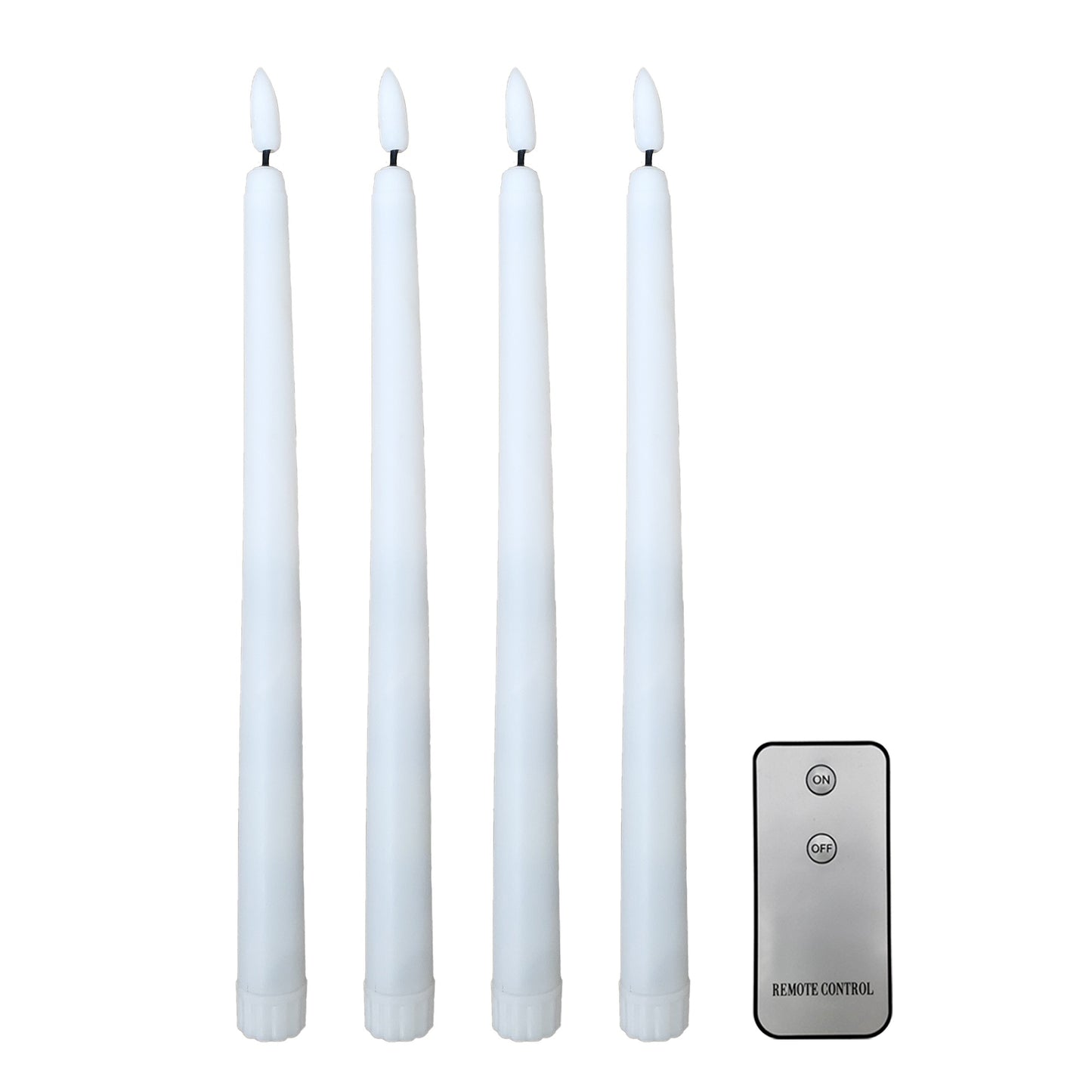 Battery-Operated 3D Wick Flame Taper Candles with Remote Control - Set of 4