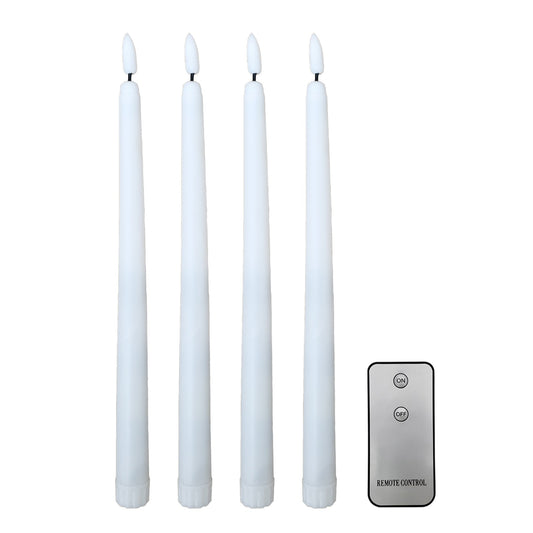 Battery-Operated 3D Wick Flame Taper Candles with Remote Control - Set of 4