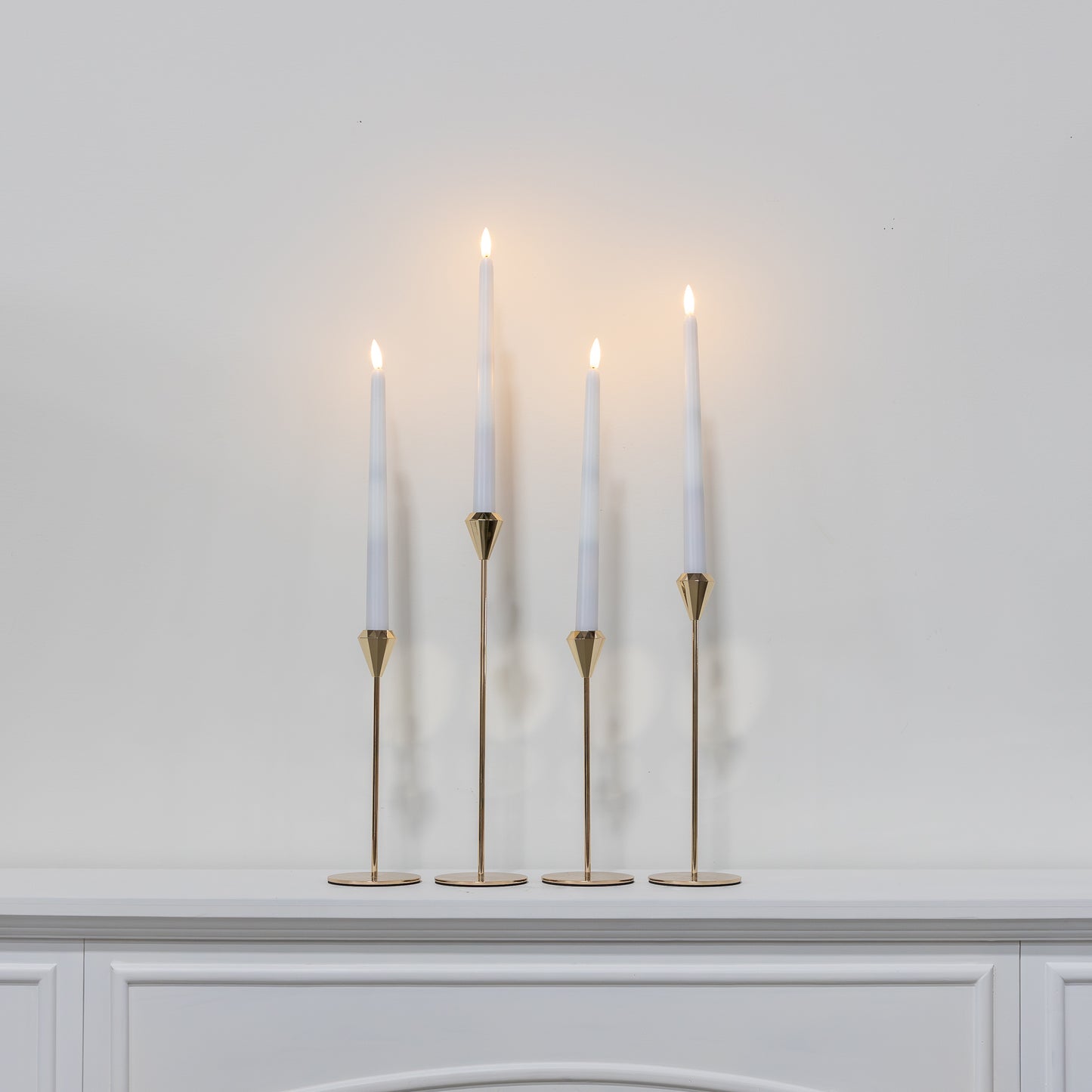 Battery-Operated 3D Wick Flame Taper Candles with Remote Control - Set of 4