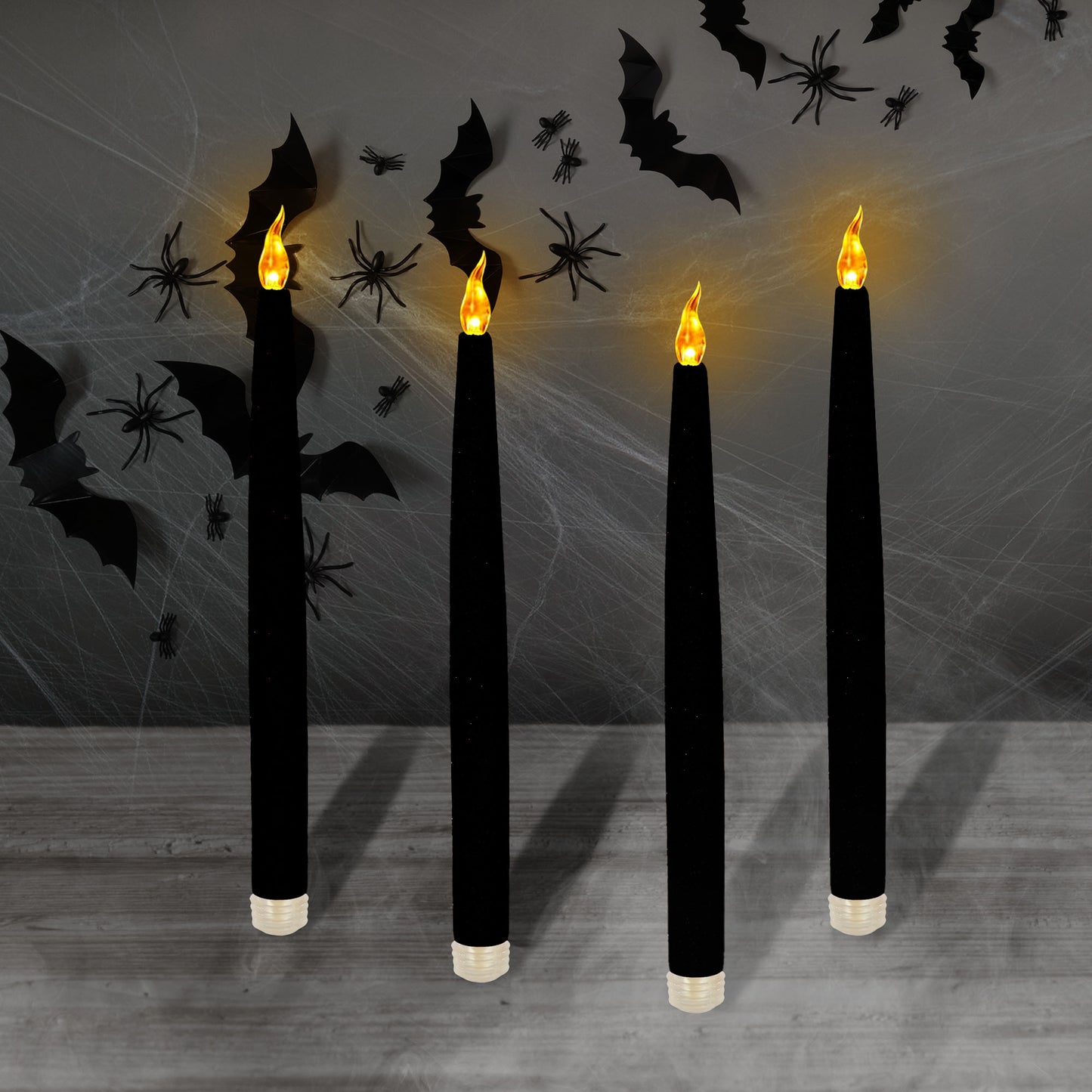 Battery Operated Taper Candles, Black - Set of 4