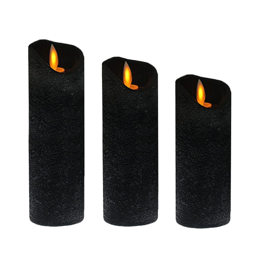 Battery Operated LED Wax Candles with Flickering Flame, Black - Set of 3