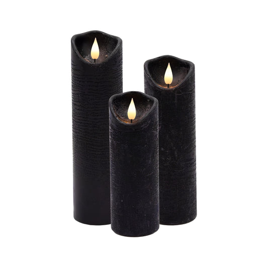 Battery Operated LED Wax Candles with Bullet Flame, Black - Set of 3