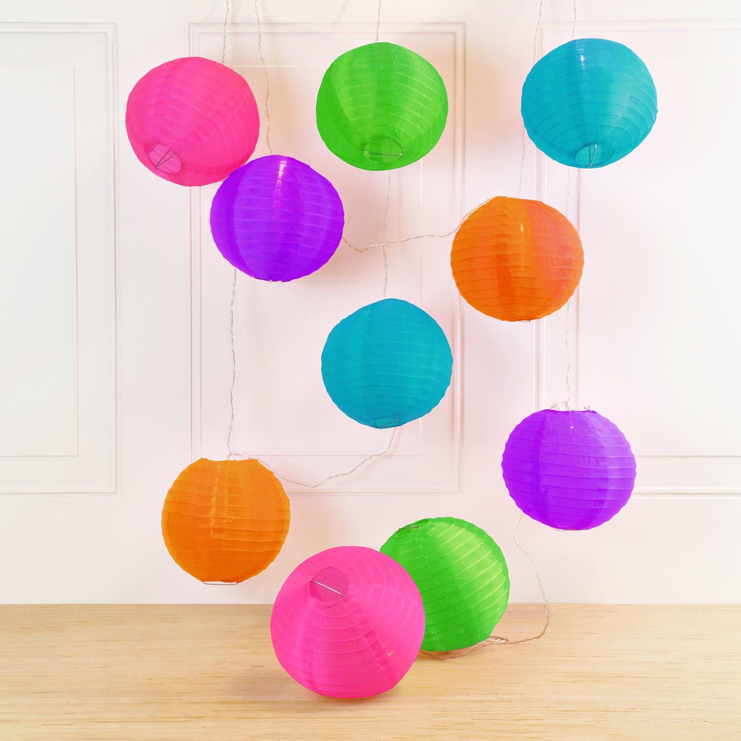 Battery Operated String Lights with 10 Nylon Lanterns - Multi Color
