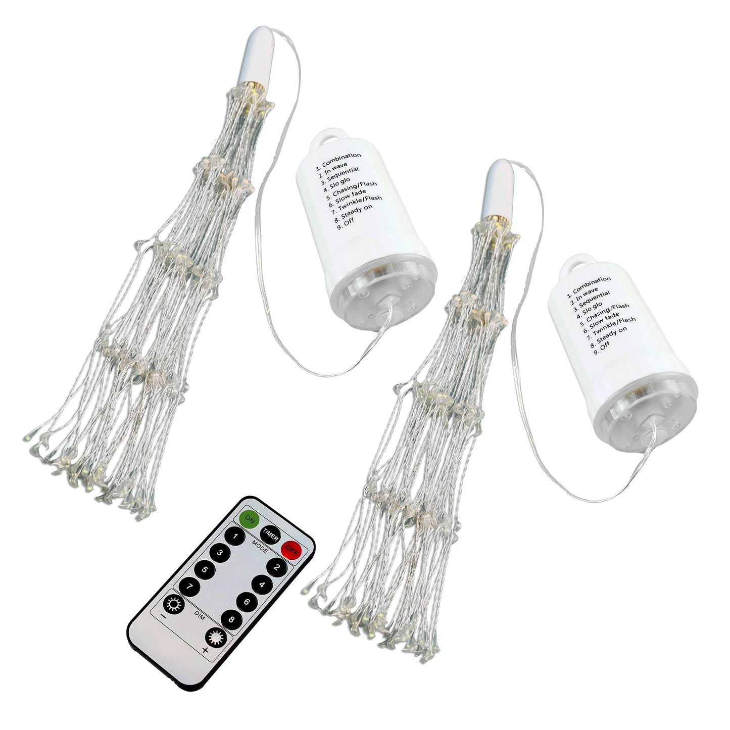 Battery Operated Starburst Lights with Remote Control - Set of 2 - Warm White with Silver Wire