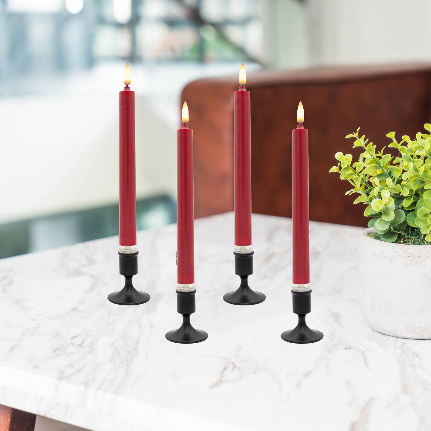 Battery Operated 3D Wick Flame Taper Candles - Set of 4