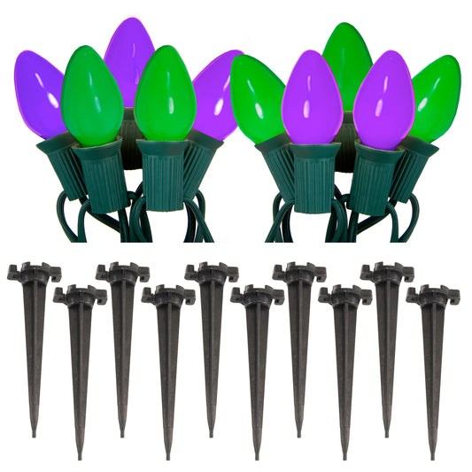 Electric LED Pathway Lights with 10 Purple and Green Bulbs