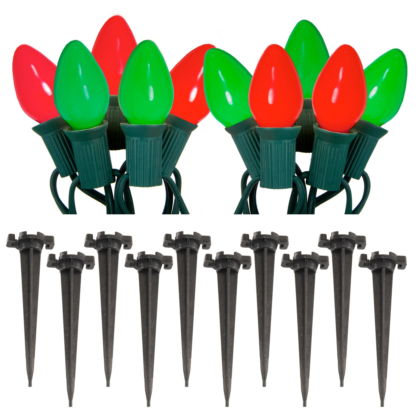 Electric Pathway Lights with 10 Red and Green Bulbs