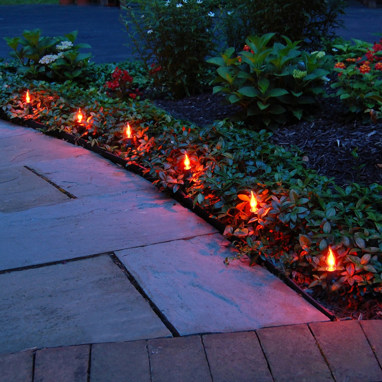 Electric Pathway Lights with 10 Flickering Orange Bulbs