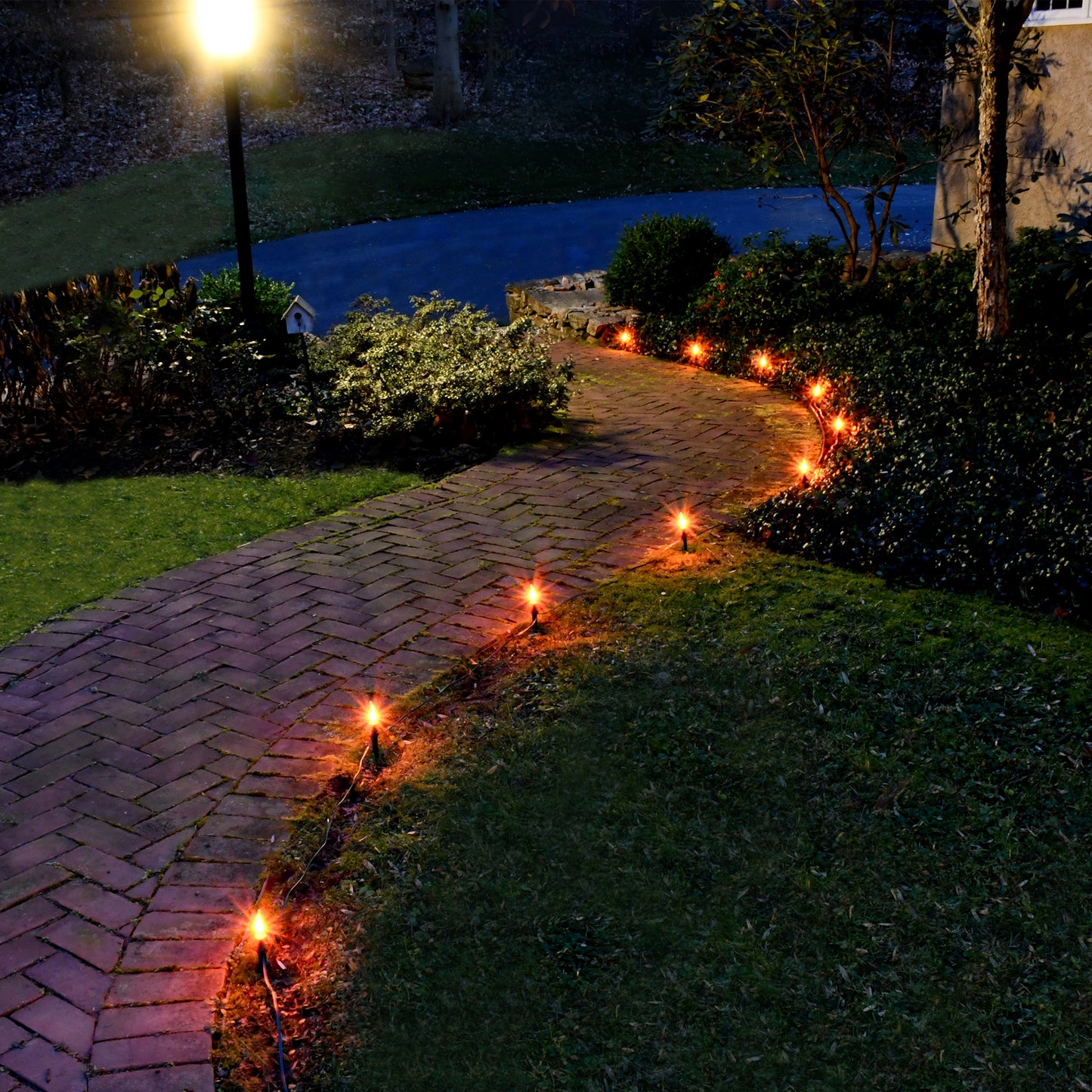 Electric Pathway Lights with 10 Flickering Orange Bulbs