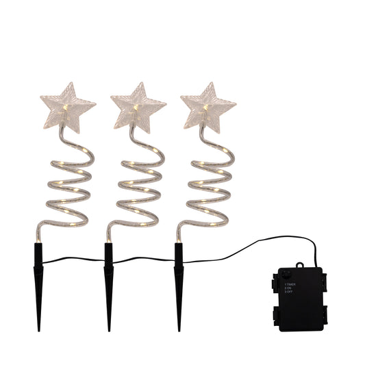 Battery Operated Spiral Star Yard Lights - Set of 3