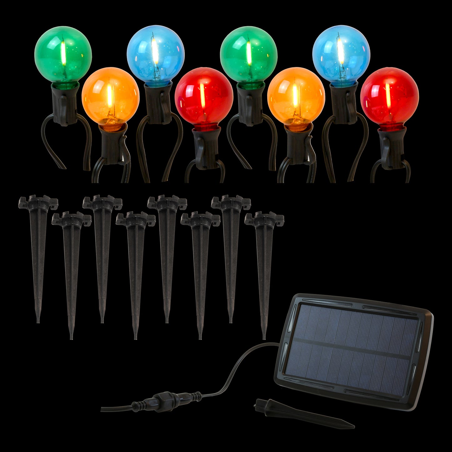 Solar Powered Pathway Lights with 8 Multicolor Globe Bulbs