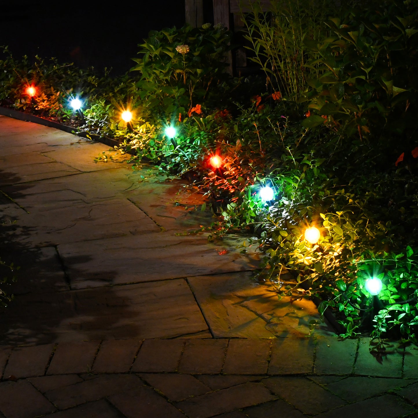 Solar Powered Pathway Lights with 8 Multicolor Globe Bulbs