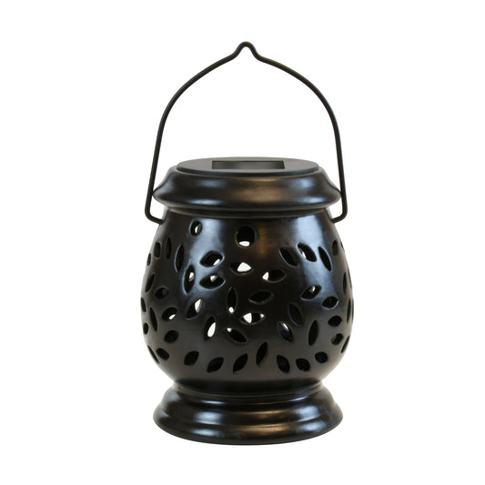 Solar Powered Black Ceramic Lantern with LED Light