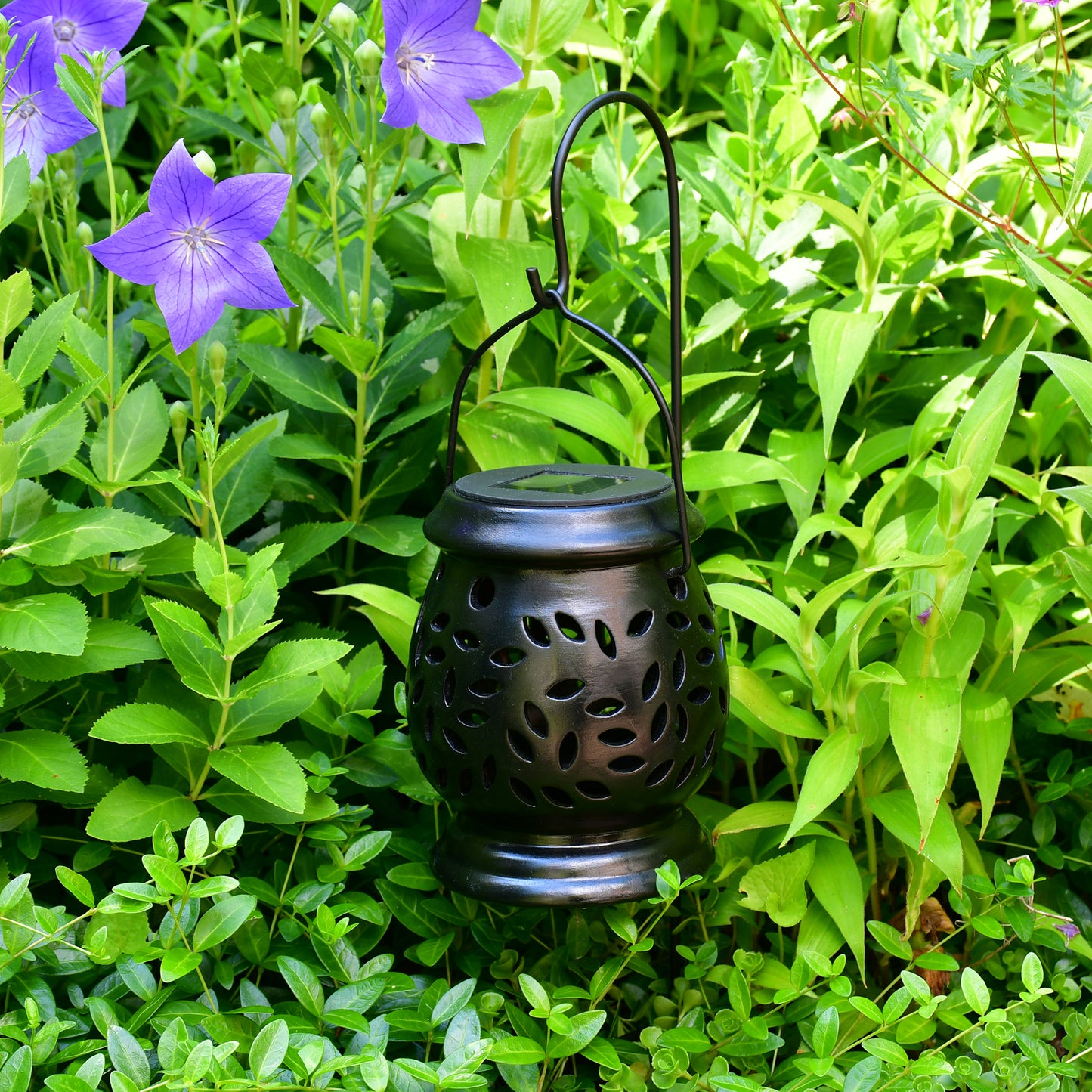 Solar Powered Black Ceramic Lantern with LED Light