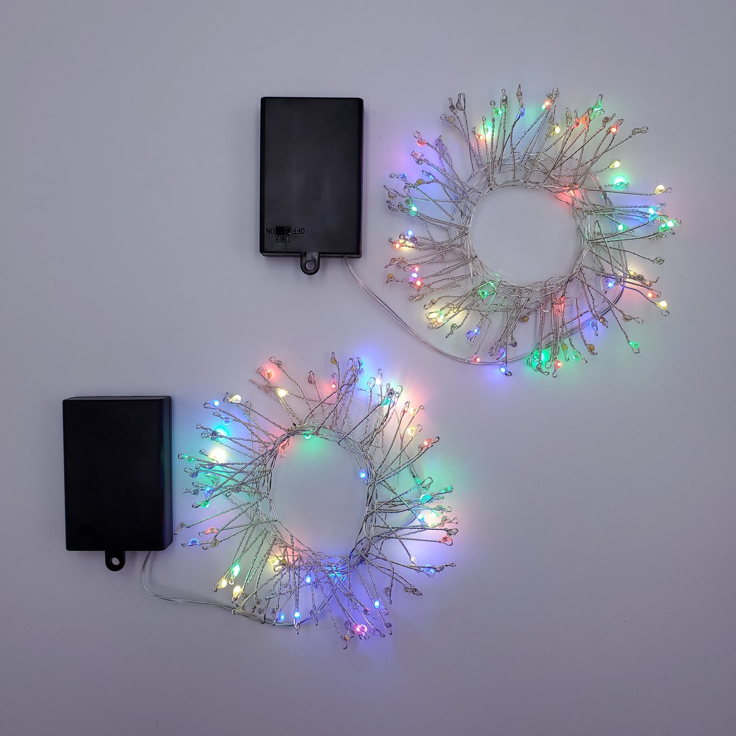 Battery Operated LED Firecracker Fairy String Lights - Set of 2 - Multicolor Lights with Silver Wire