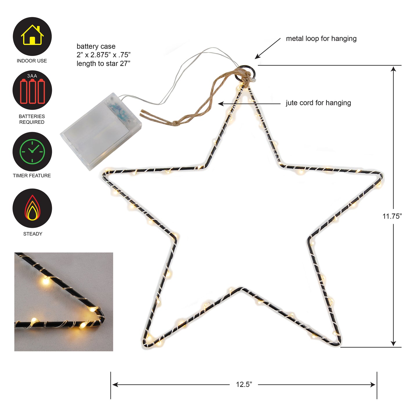 Battery Operated LED Lighted Metal Stars - 2-40 Light Stars
