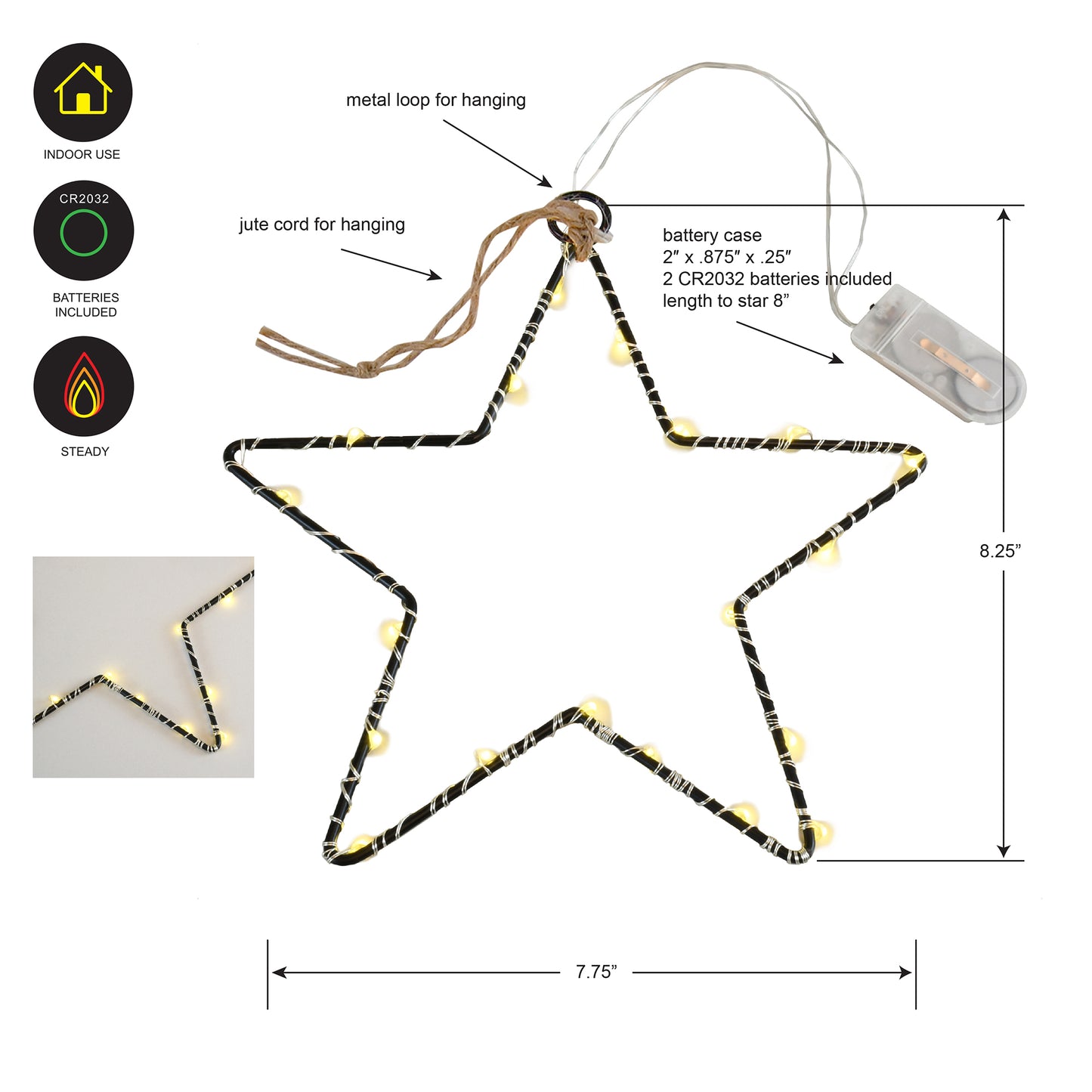 Battery Operated LED Lighted Metal Stars - 3-20 Light Stars