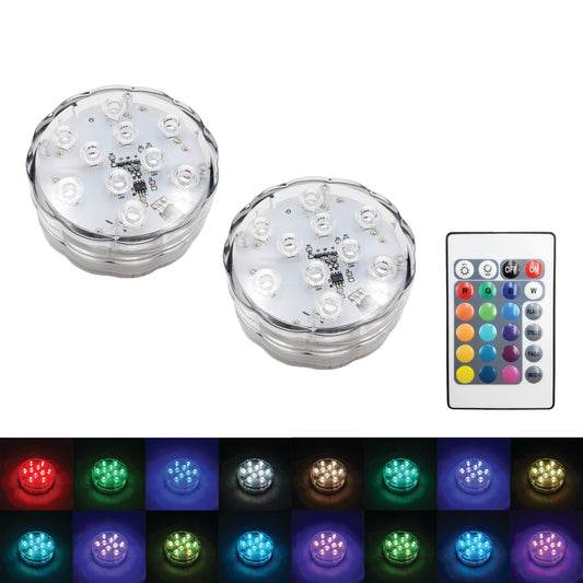 Submersible Battery Operated LED Lights with Remote Control - Set of 2 - Multicolor