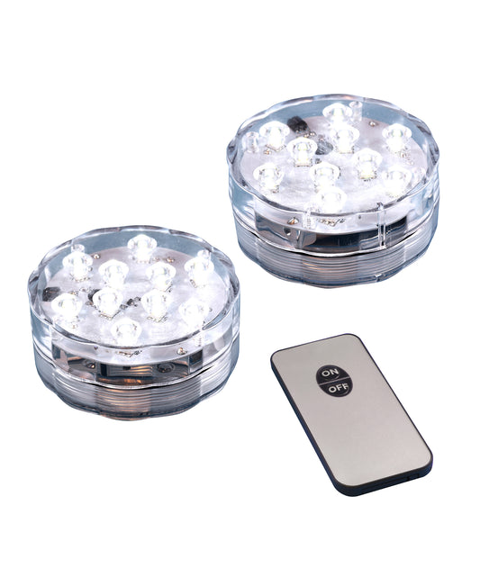 Submersible Battery Operated LED Lights with Remote Control - Set of 2 - White