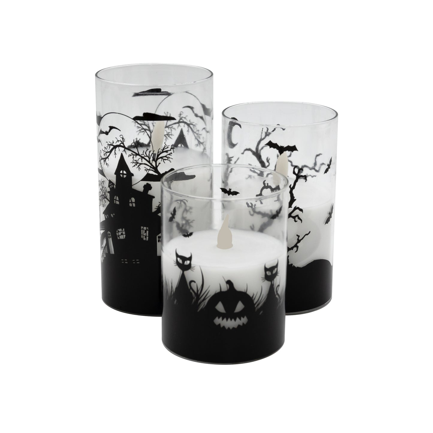 Battery Operated LED Halloween Hurricane Candles - Set of 3