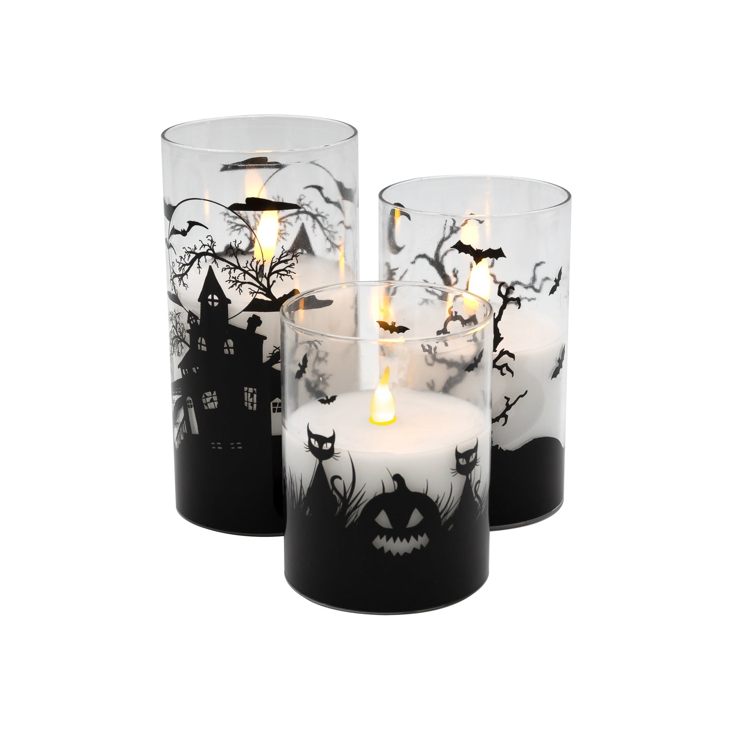 Battery Operated LED Halloween Hurricane Candles - Set of 3