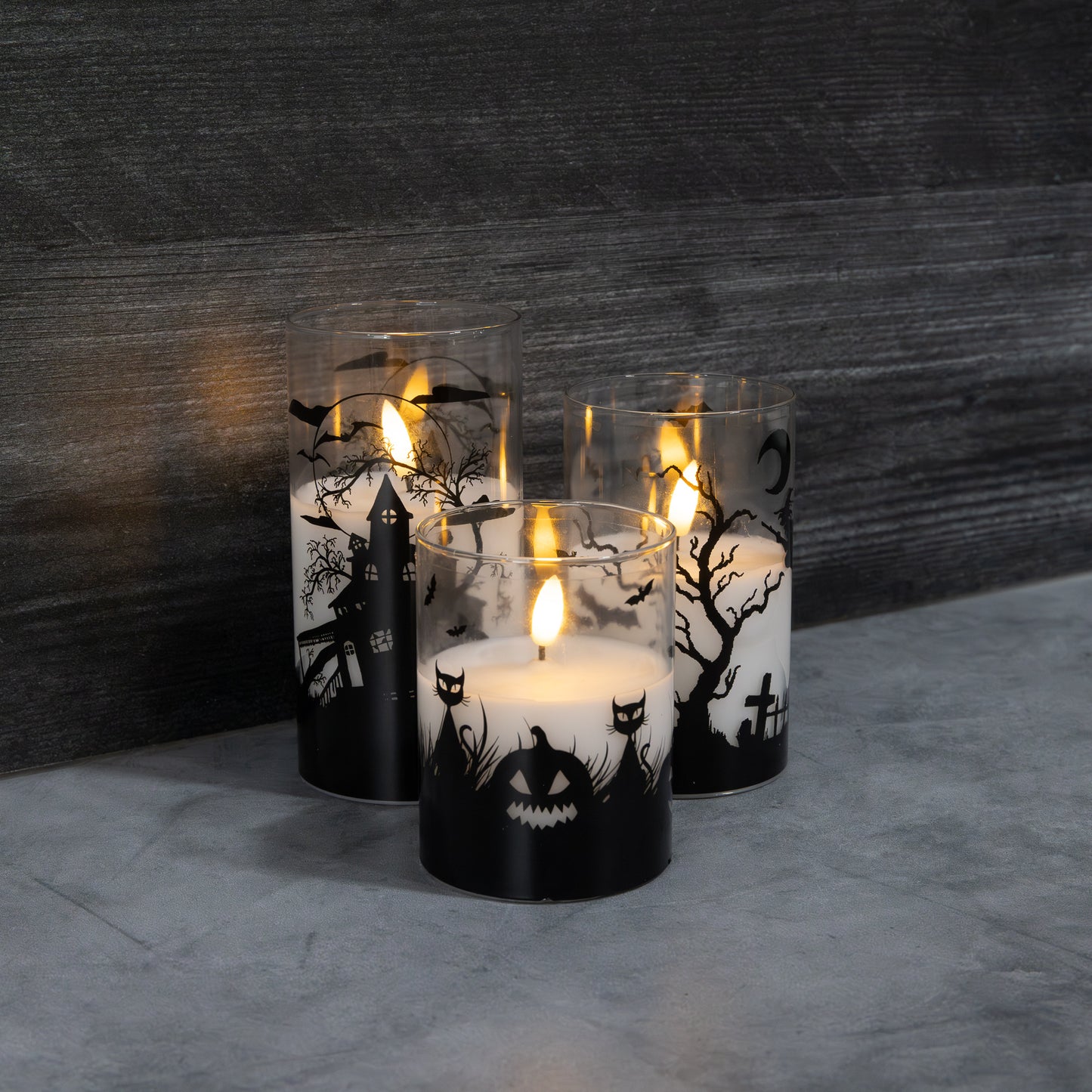 Battery Operated LED Halloween Hurricane Candles - Set of 3