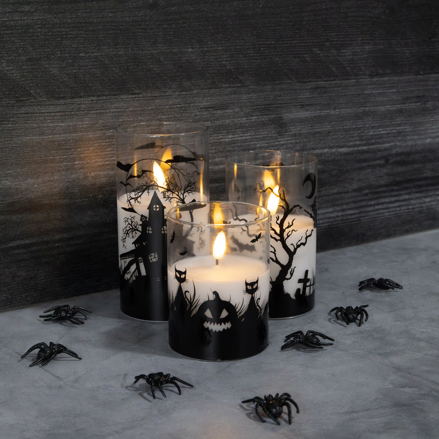 Battery Operated LED Halloween Hurricane Candles - Set of 3