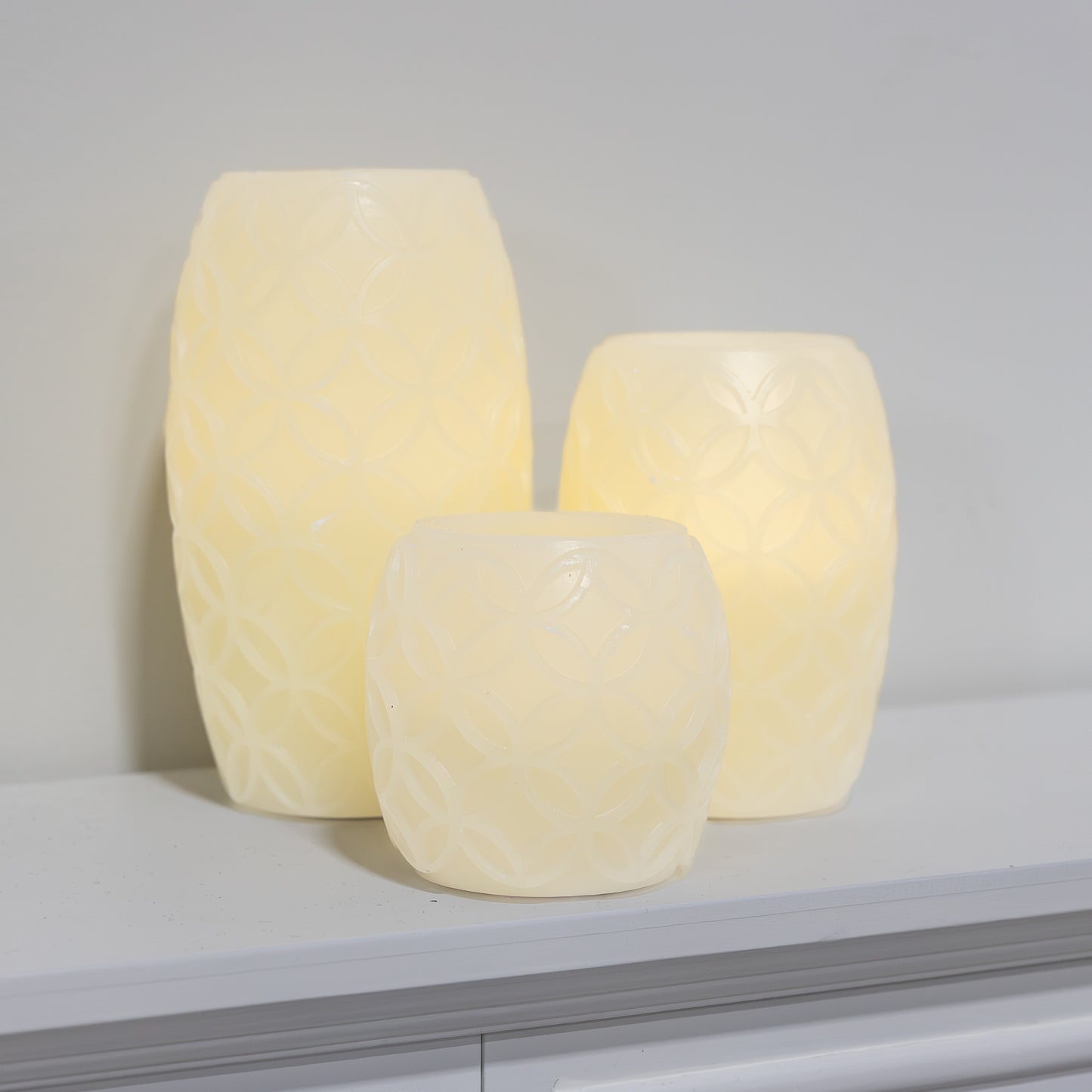 Battery Operated Textured Wax LED Candles - Set of 3