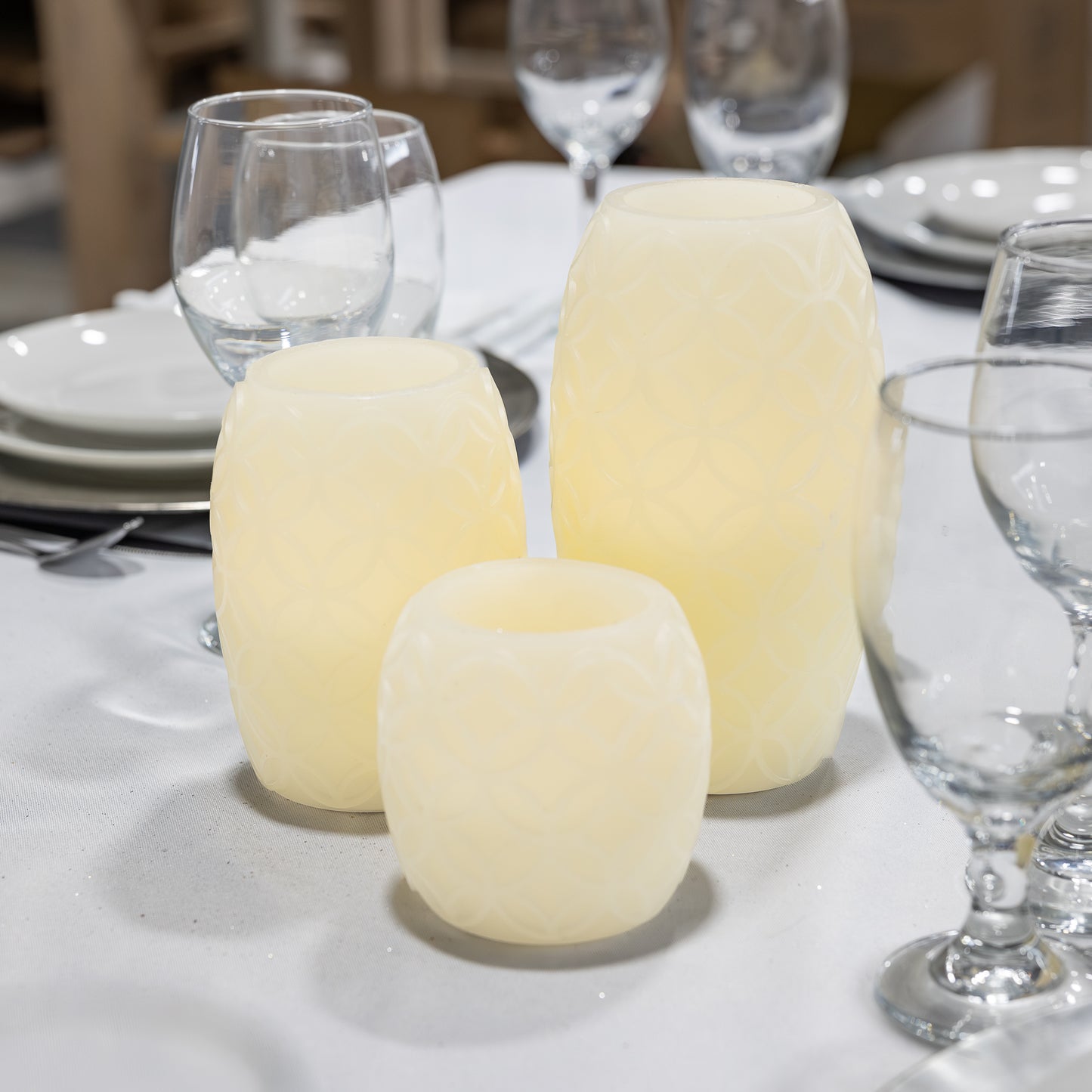 Battery Operated Textured Wax LED Candles - Set of 3