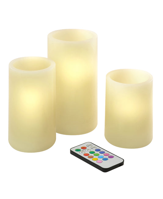 Battery Operated Multifunction Wax LED Candles, Round - Set of 3