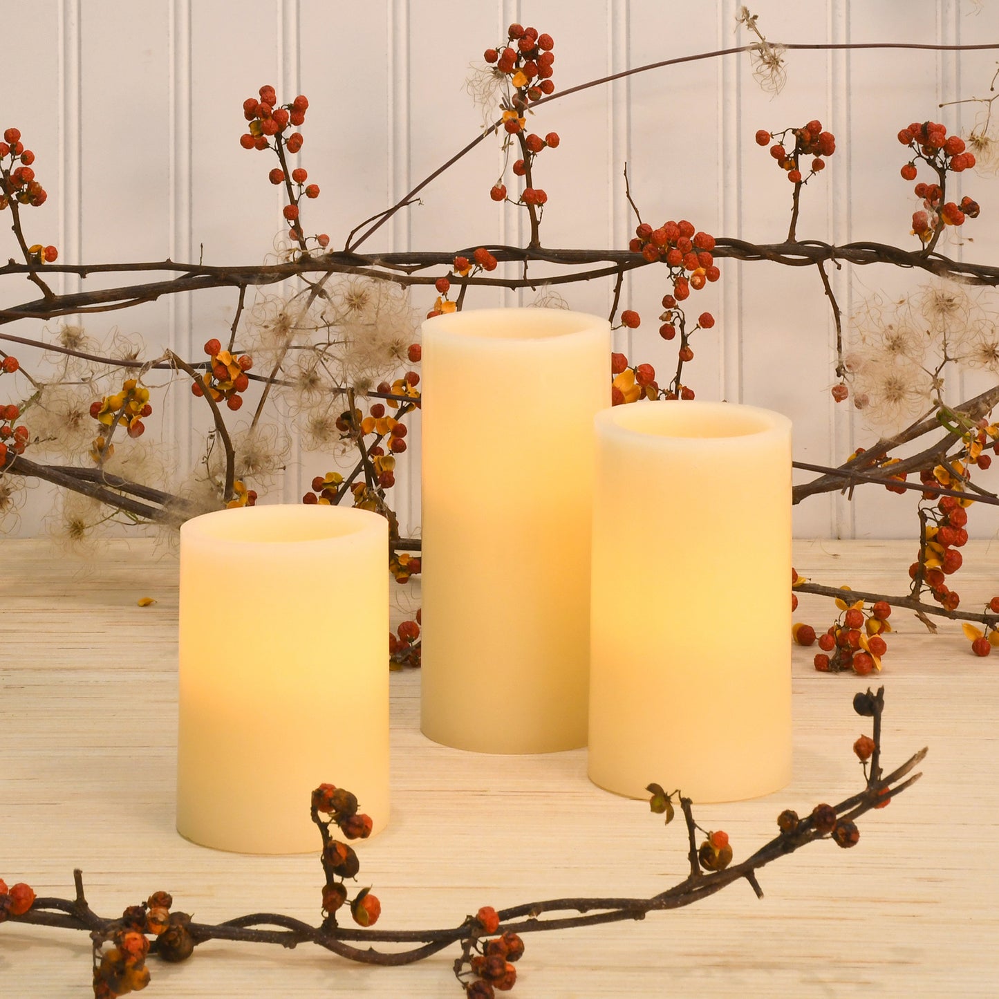 Battery Operated Multifunction Wax LED Candles, Round - Set of 3