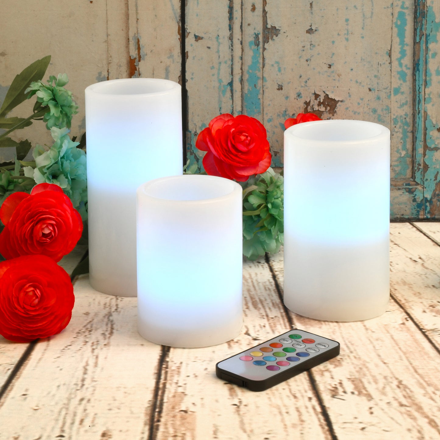 Battery Operated Multifunction Wax LED Candles, Round - Set of 3