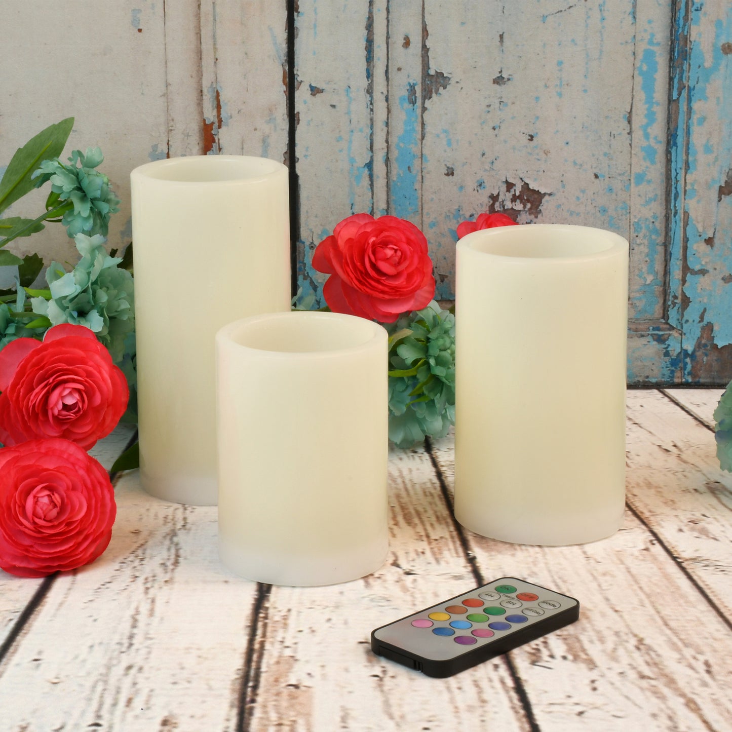 Battery Operated Multifunction Wax LED Candles, Round - Set of 3