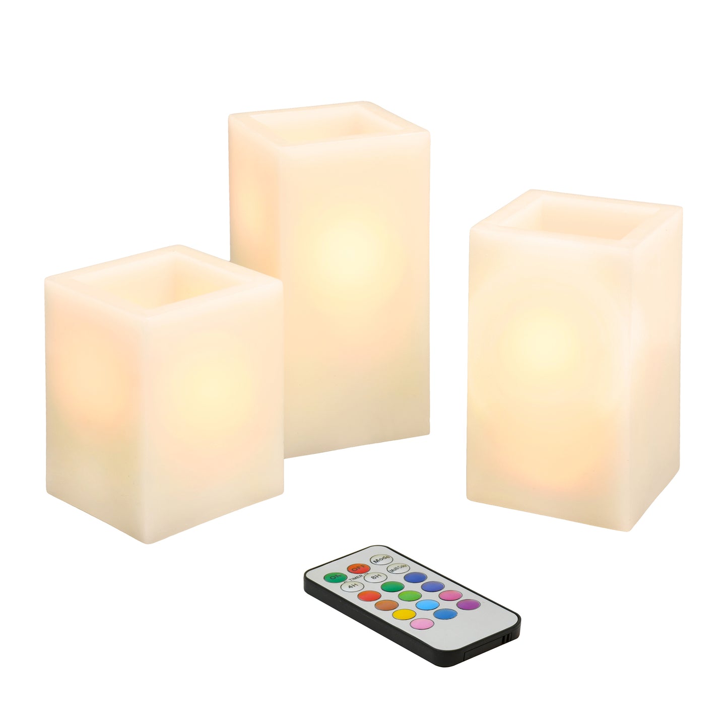 Battery Operated Multifunction Wax LED Candles, Square - Set of 3