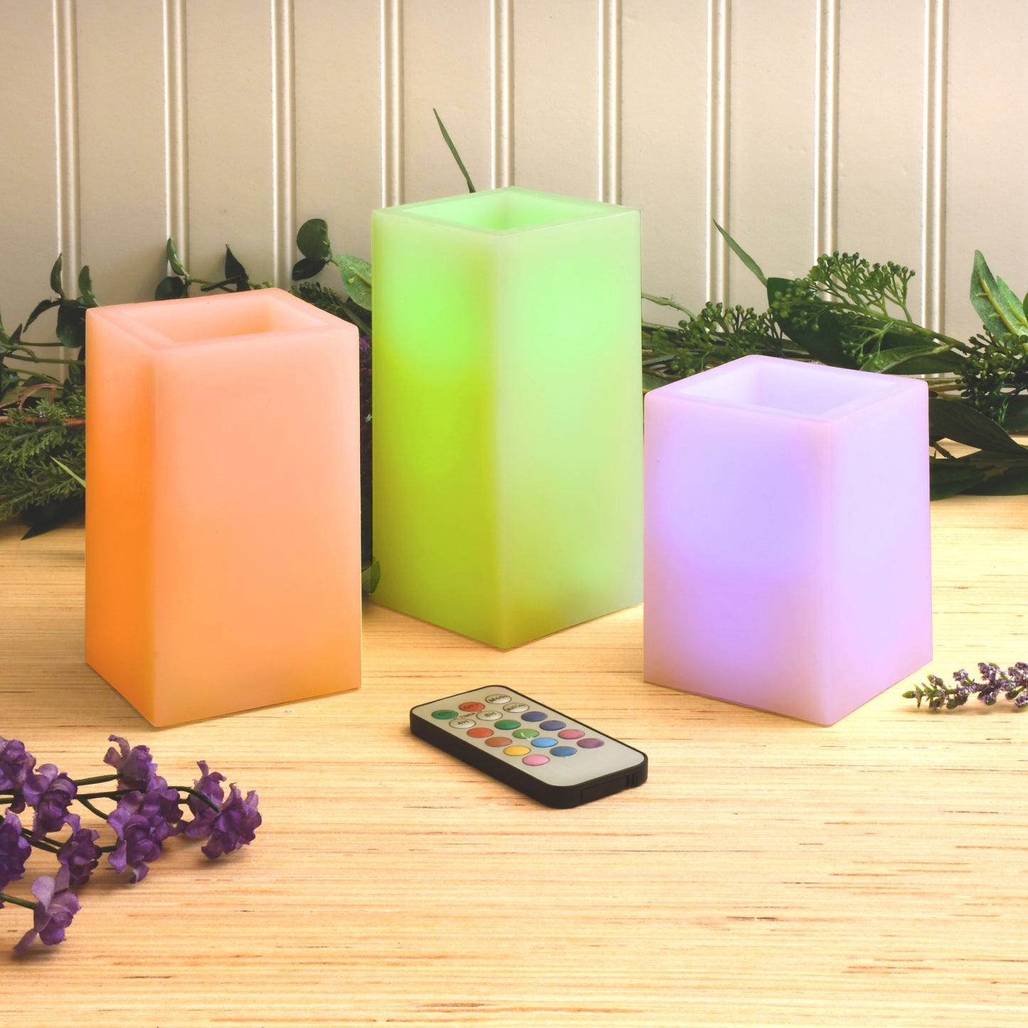 Battery Operated Multifunction Wax LED Candles, Square - Set of 3