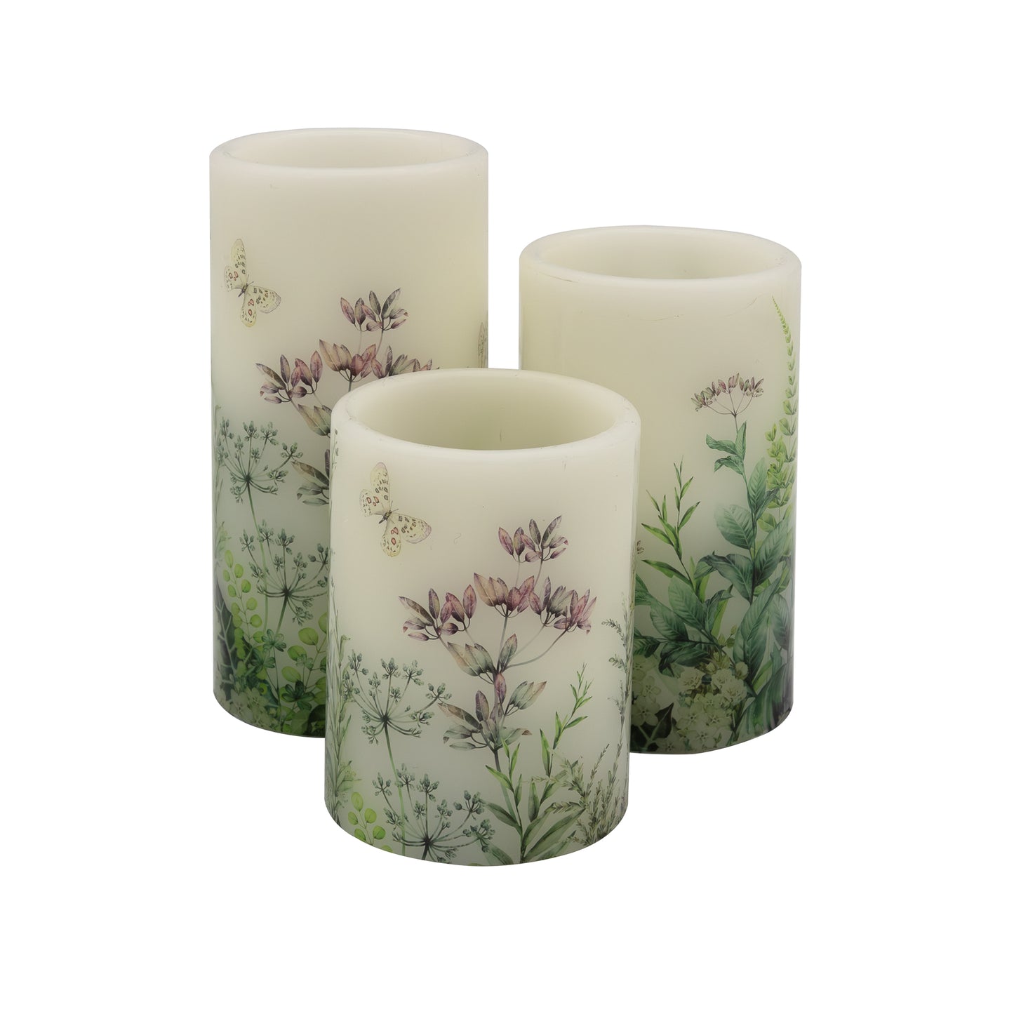 Battery Operated Wax Candles with Floral Design - Set of 3