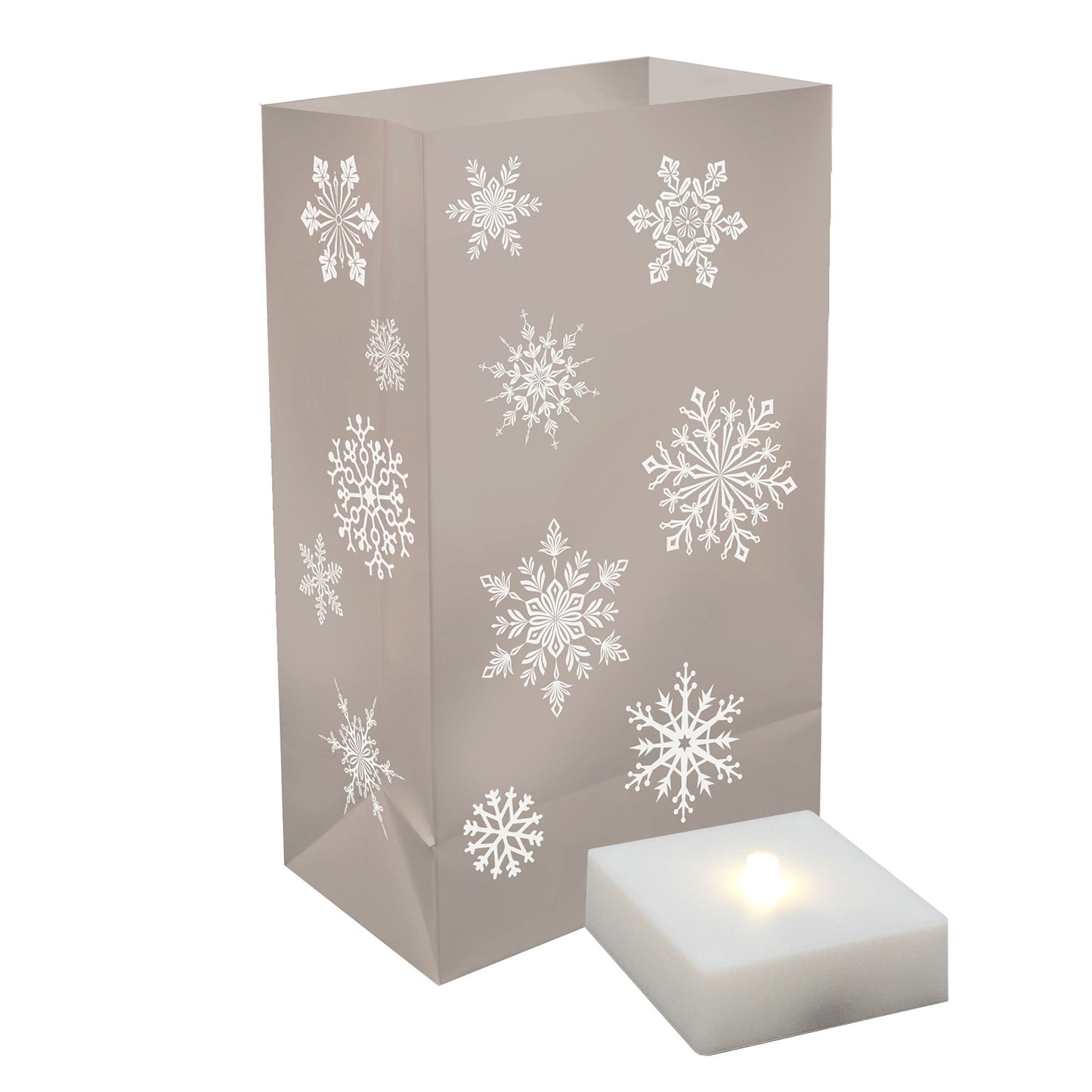 Battery Operated Luminaria Kit, Silver Snowflake - Set of 6