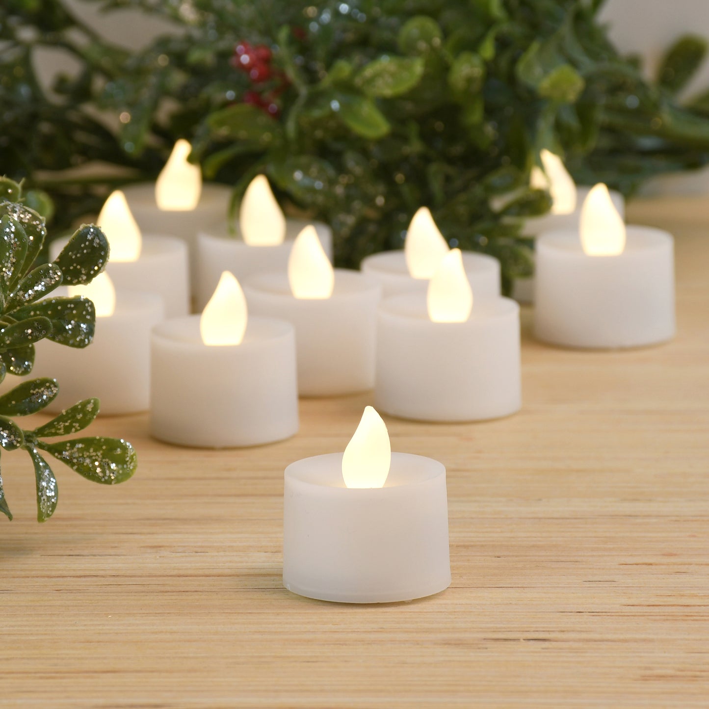 Battery Powered LED Flickering Tealights - Set of 12 - Warm White