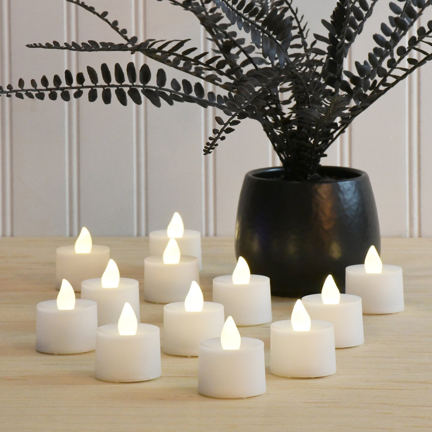 Battery Powered LED Flickering Tealights - Set of 12 - Warm White