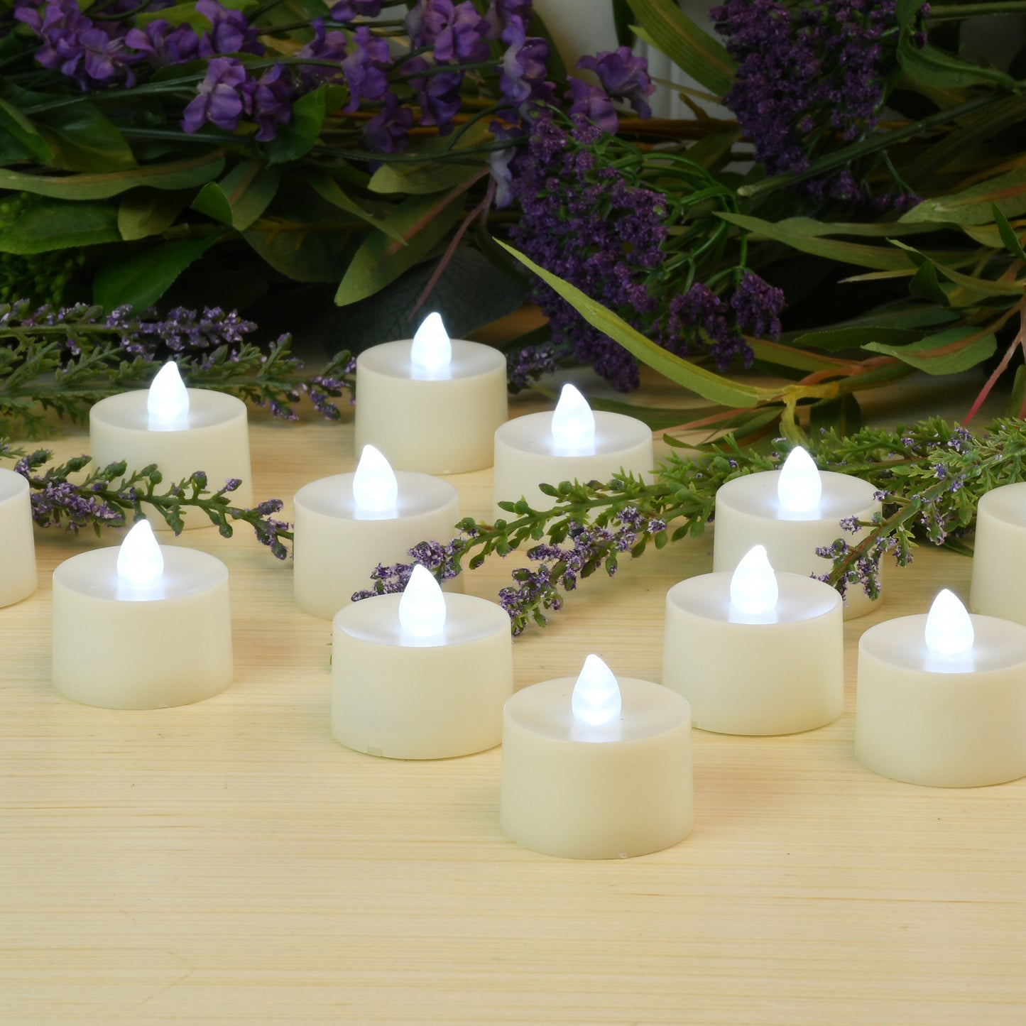 Battery Powered LED Flickering Tealights - Set of 12 - Warm White