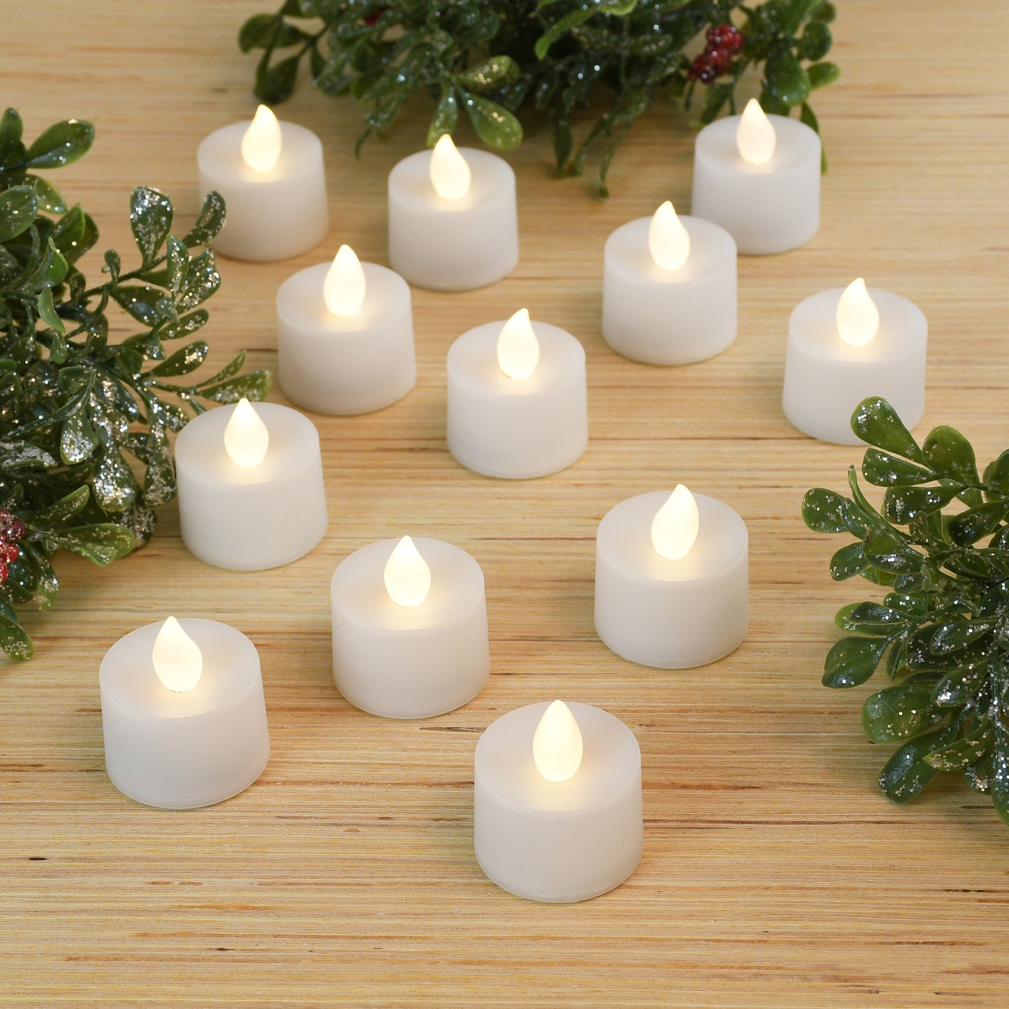 Battery Powered LED Flickering Tealights - Set of 12 - Warm White