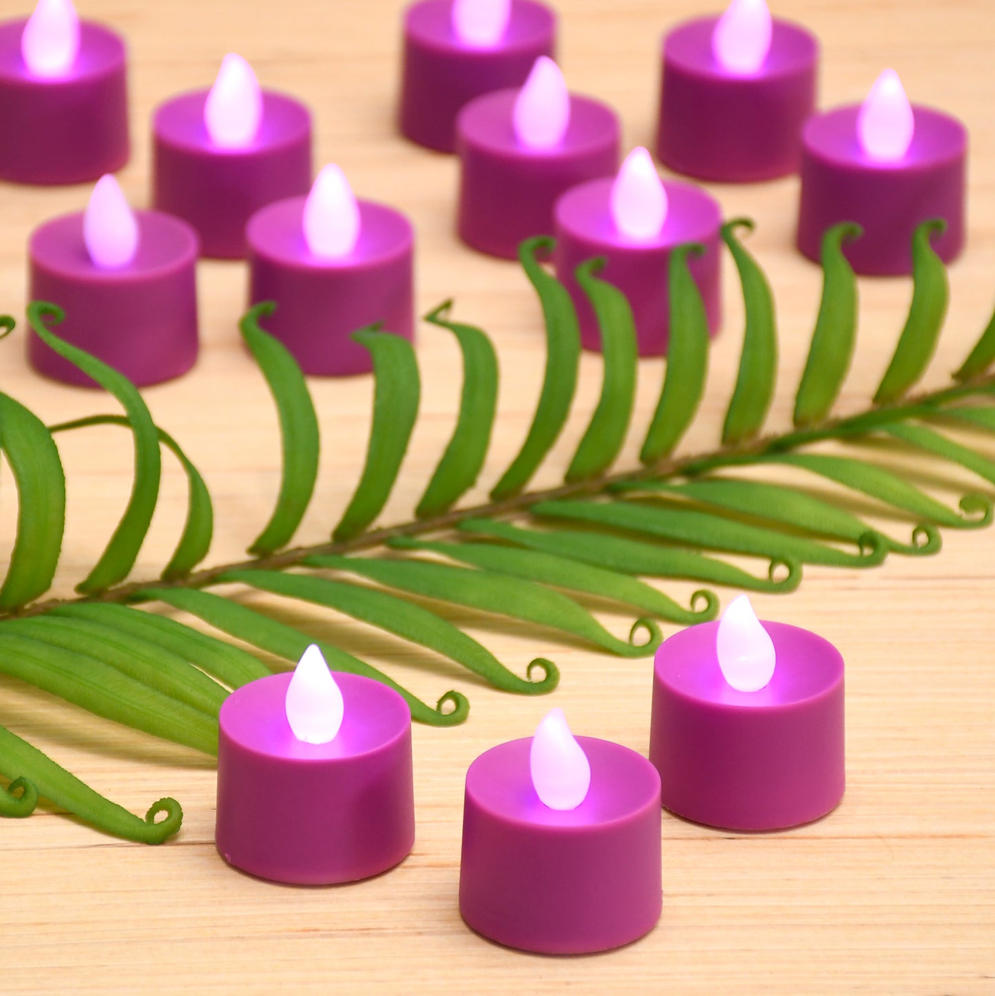 Battery Powered LED Tealights - Set of 12 - Purple